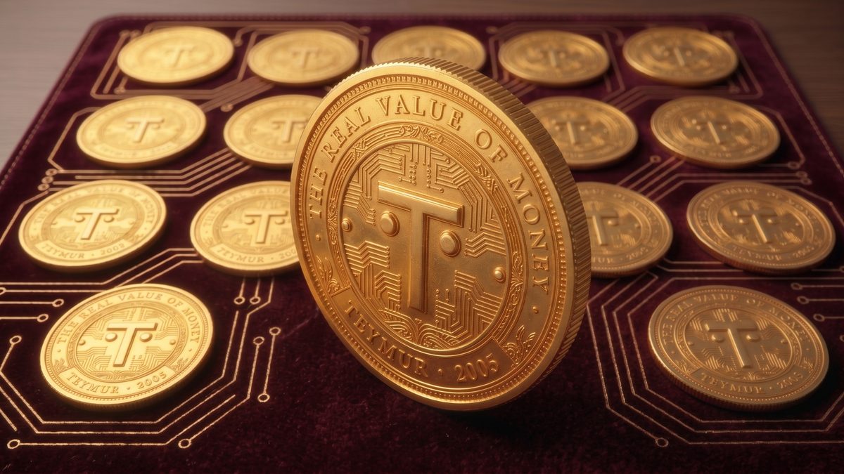 TEYMUR gold coin standing upright — The Real Value of Money, TEYMUR 2005